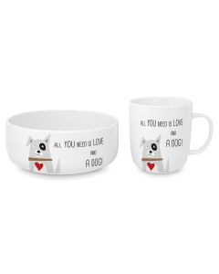 Love and Dog Set Napf und Tasse 900 ml + 400 ml 